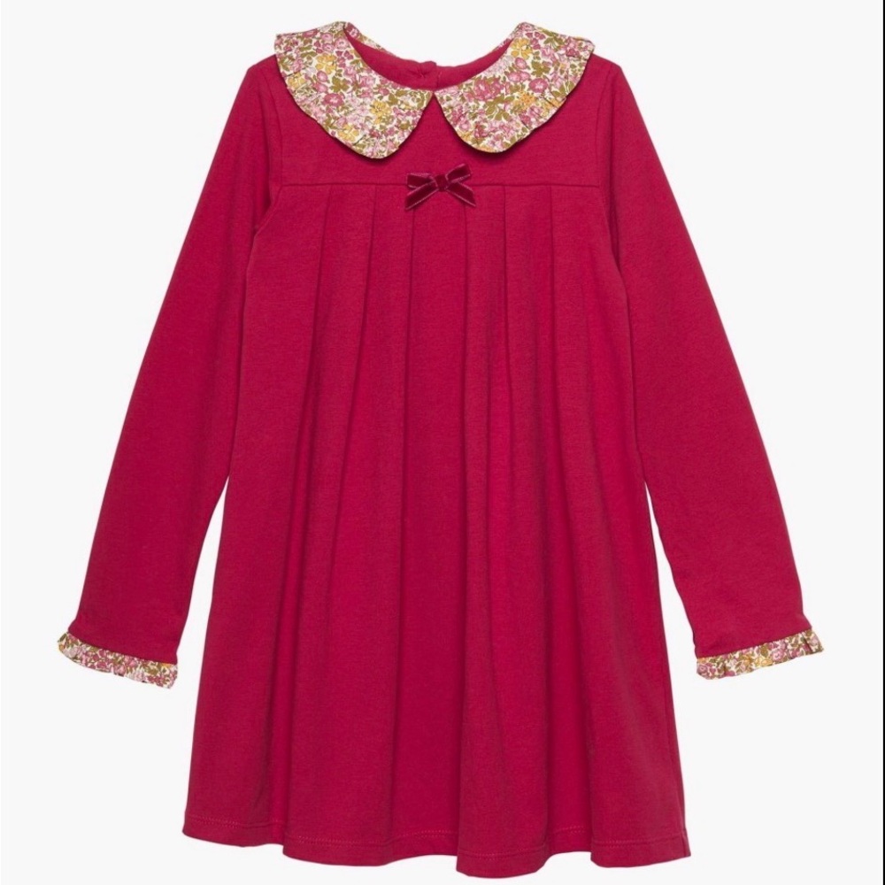 Trotters Red Long Sleeve Dress with Floral Collar